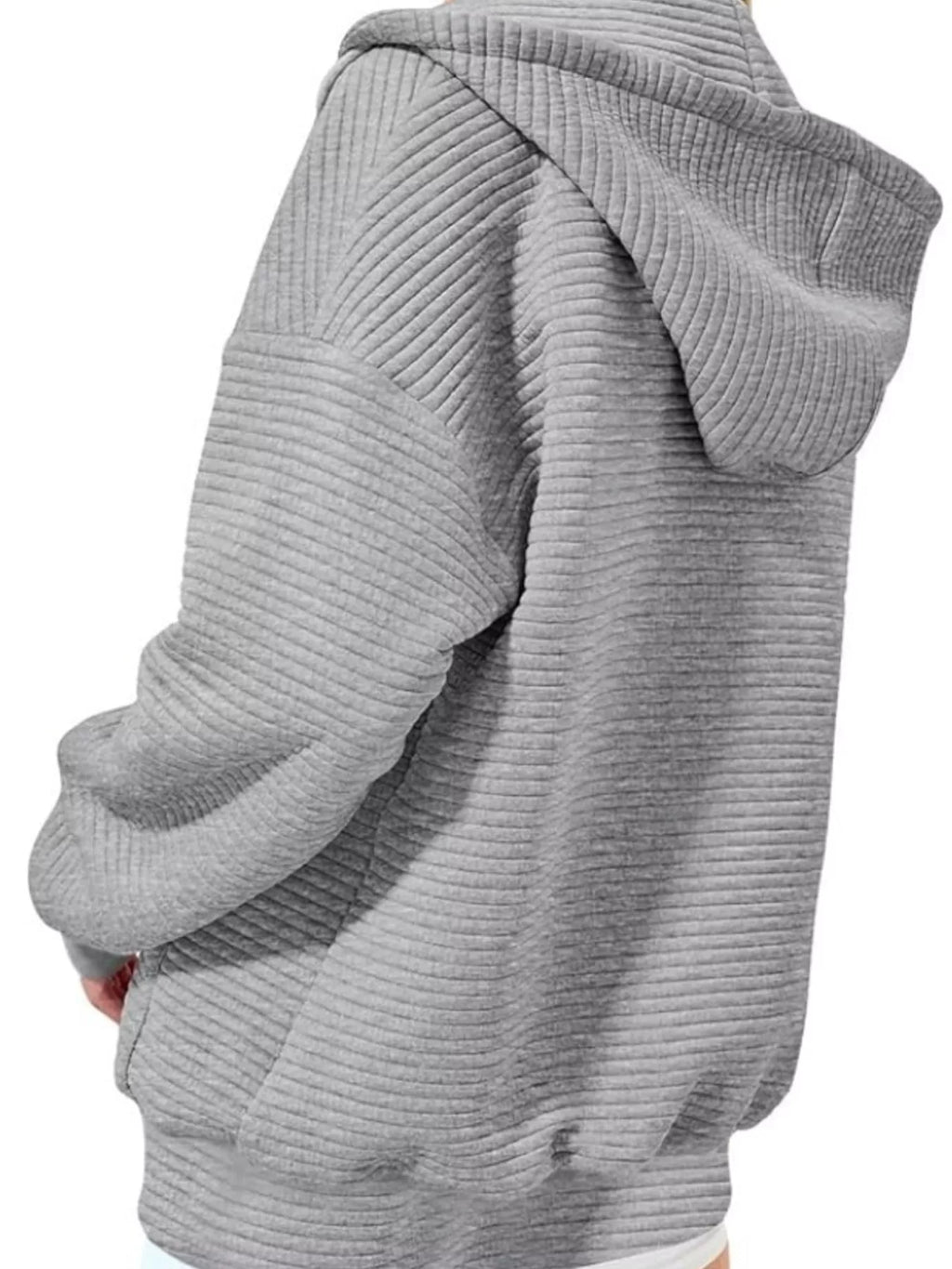 Drawstring Zip Up Dropped Shoulder Hoodie