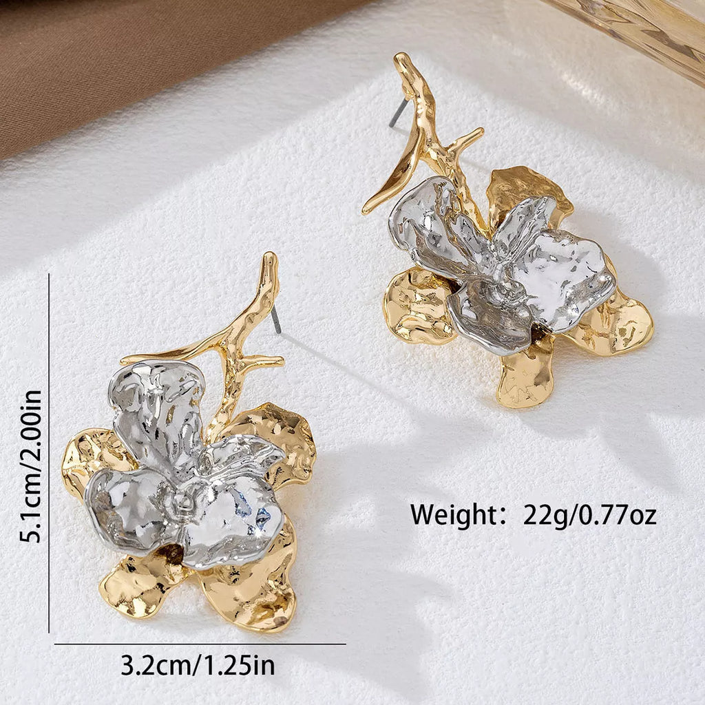 Stainless Steel Flower Statement Drop Earrings