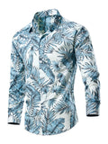 Men's Plus Size Tropical Leaf Print Button-Down Shirt
