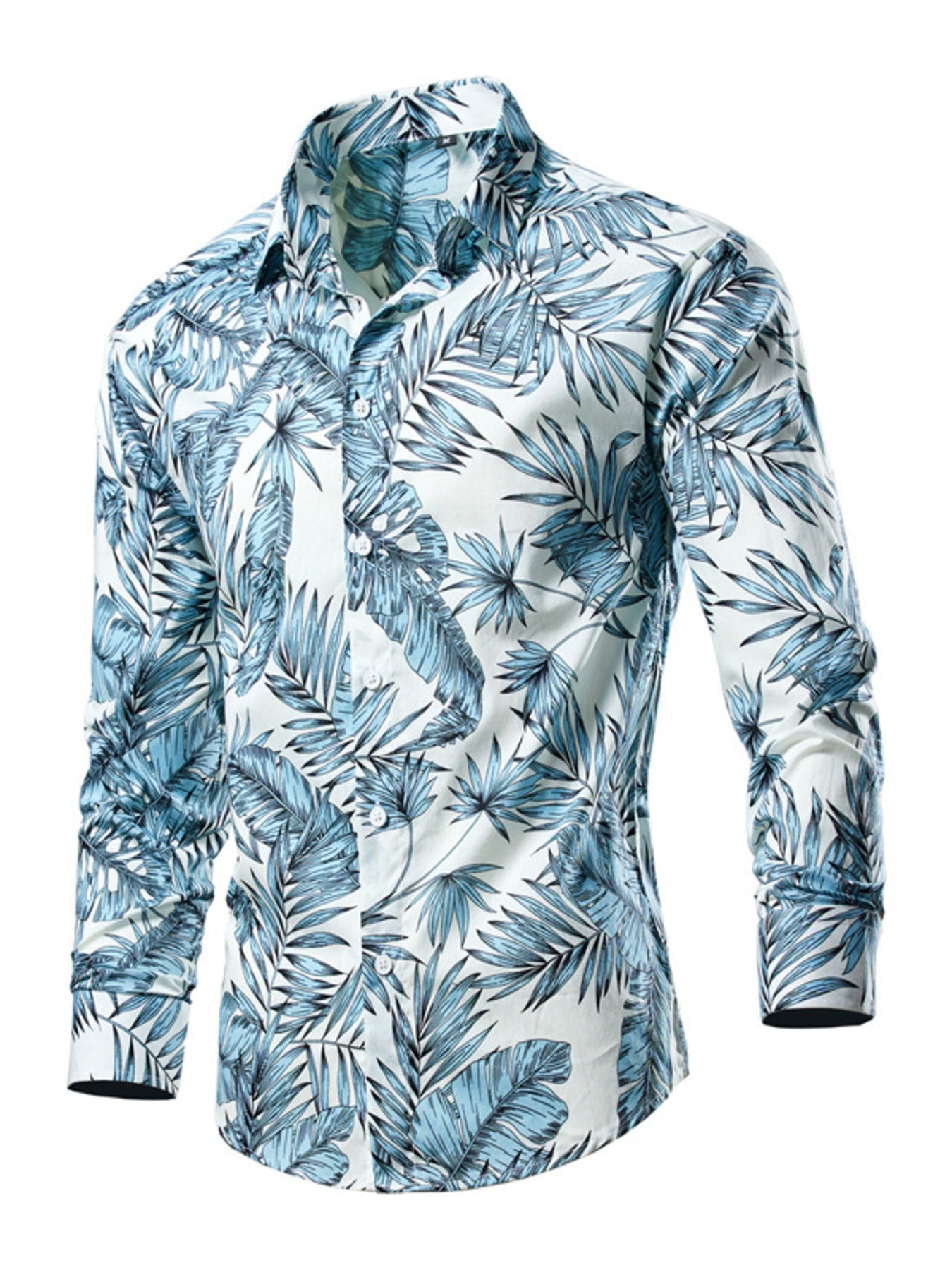 Men's Plus Size Tropical Leaf Print Button-Down Shirt