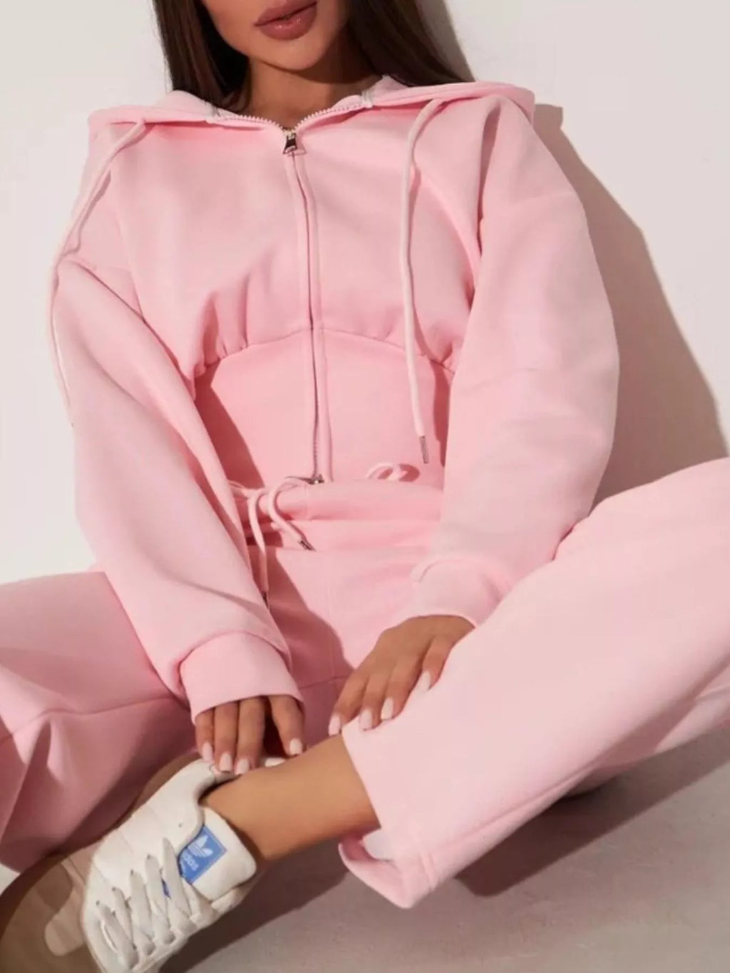 Zip-Up Hoodie and Wide-Leg Pants Set