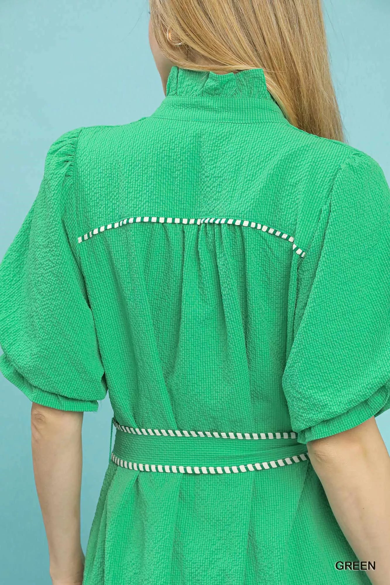 Umgee Ruffle Collar Midi Dress with Stripe Trim