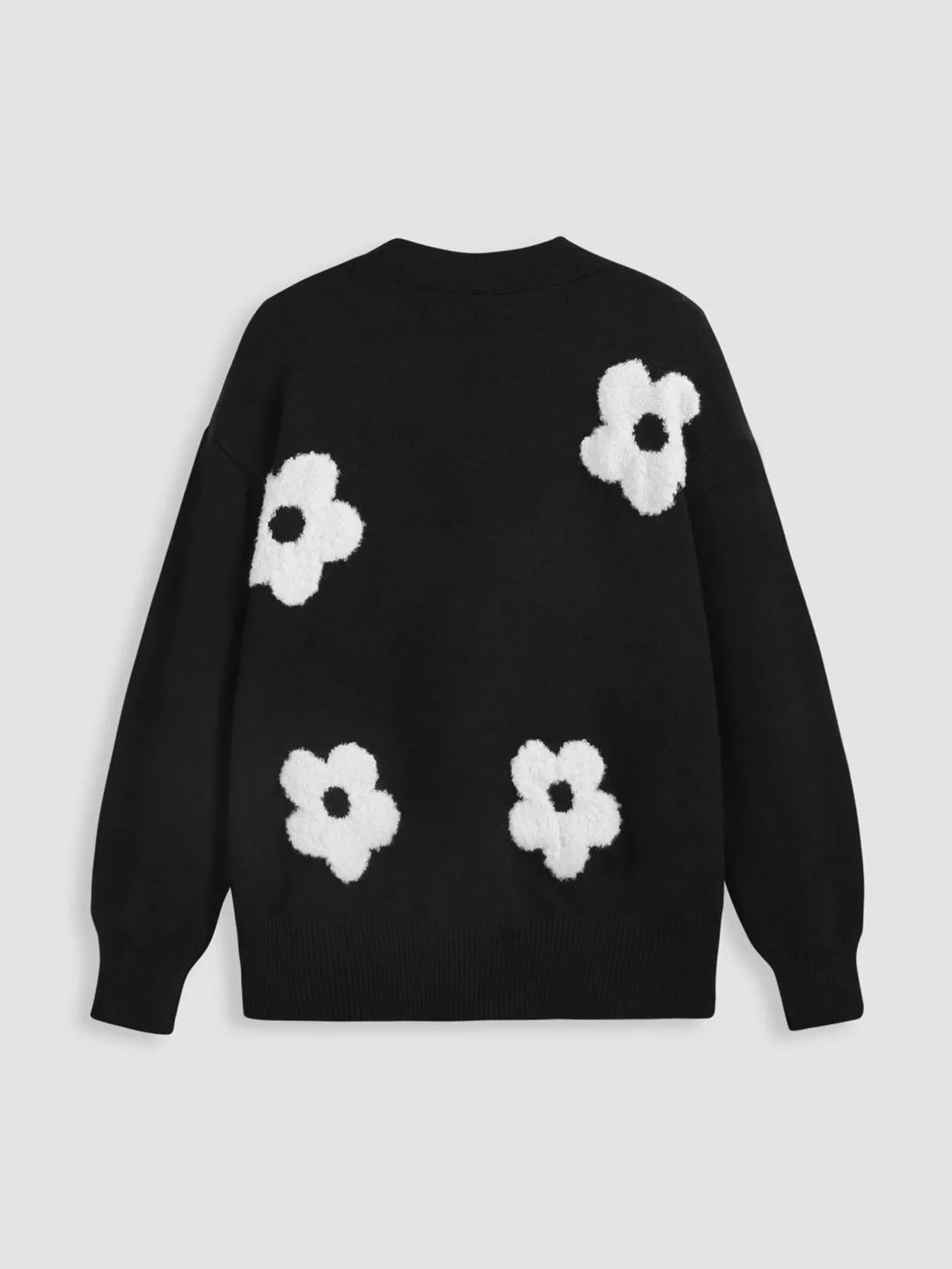 Button Down Floral Applique Knit Cardigan
