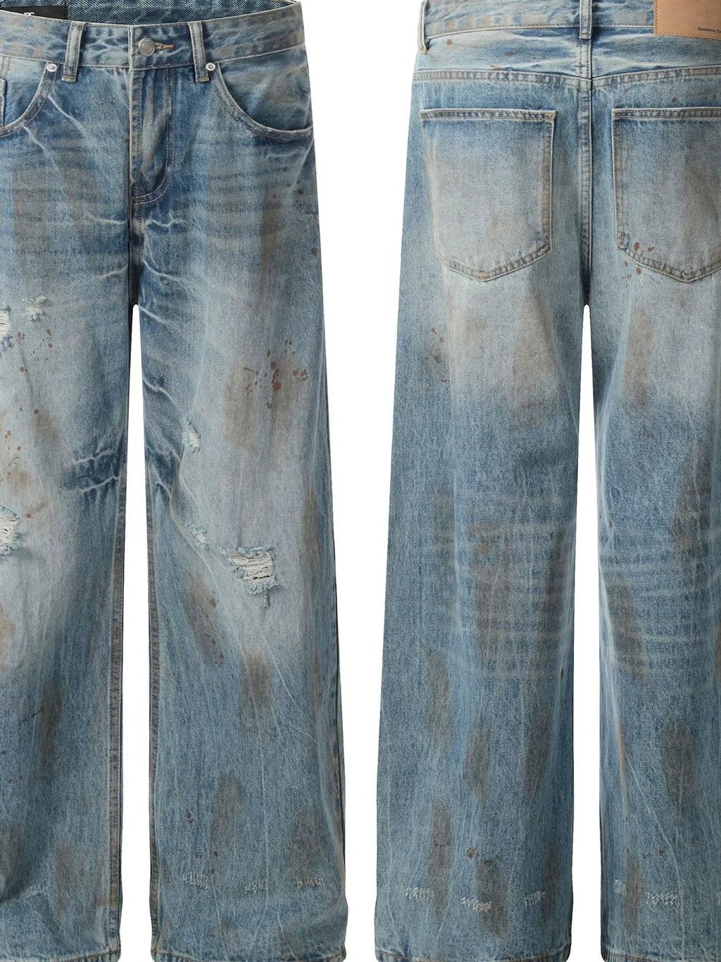 Men's Vintage Distressed Wide Leg Denim Jeans