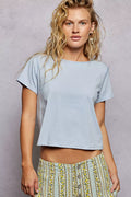 POL Contrast Stitching Round Neck Short Sleeve T-Shirt
