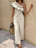 Ruffle One-Shoulder Wide Leg Jumpsuit