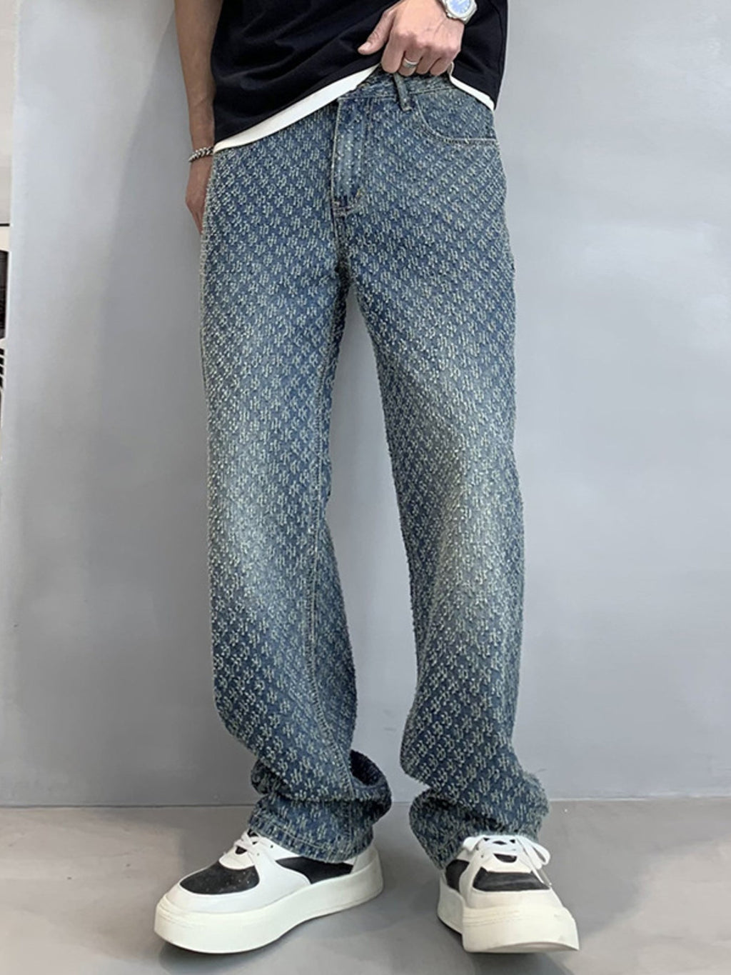 Men's Textured Pattern Relaxed Fit Jeans
