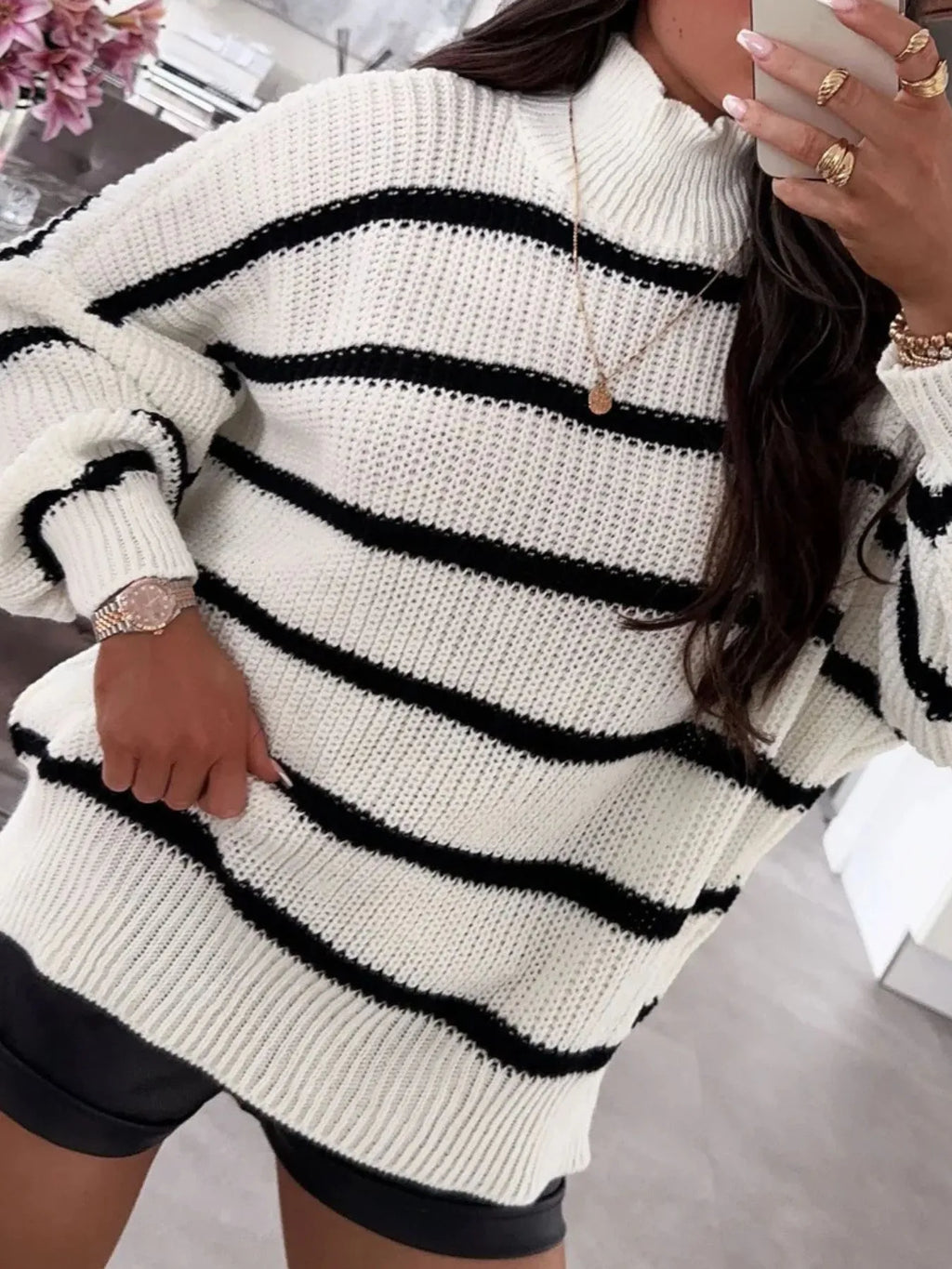 Striped Turtleneck Long Sleeve Sweater