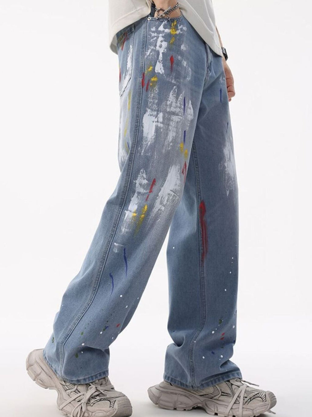 Men's Full Size Artistic Splatter Print Loose Jeans Plus Size