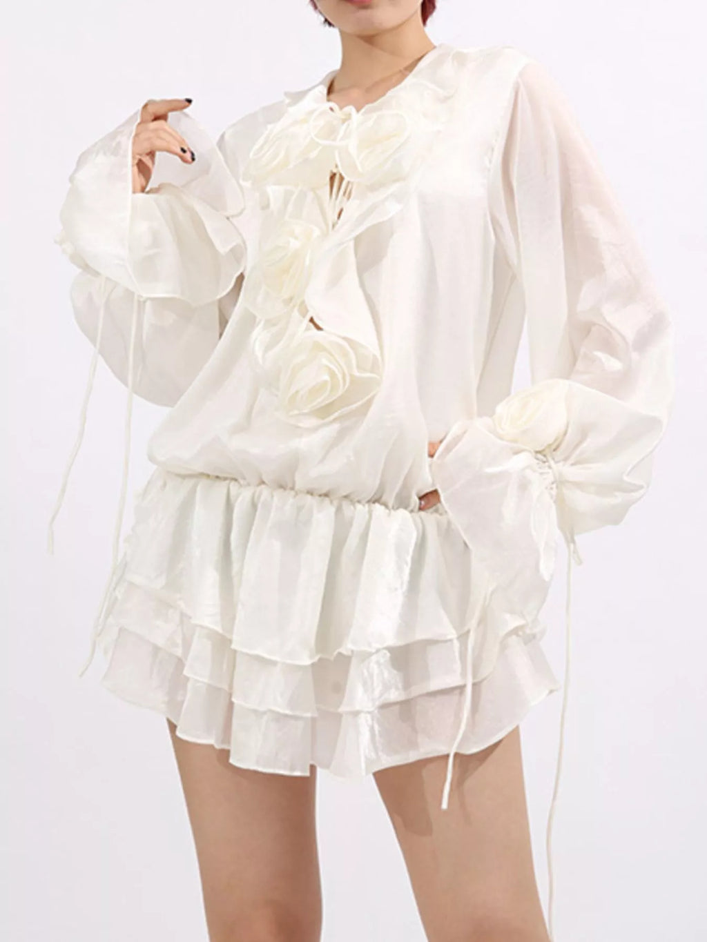 Flower Ruffled Long Sleeve Dress