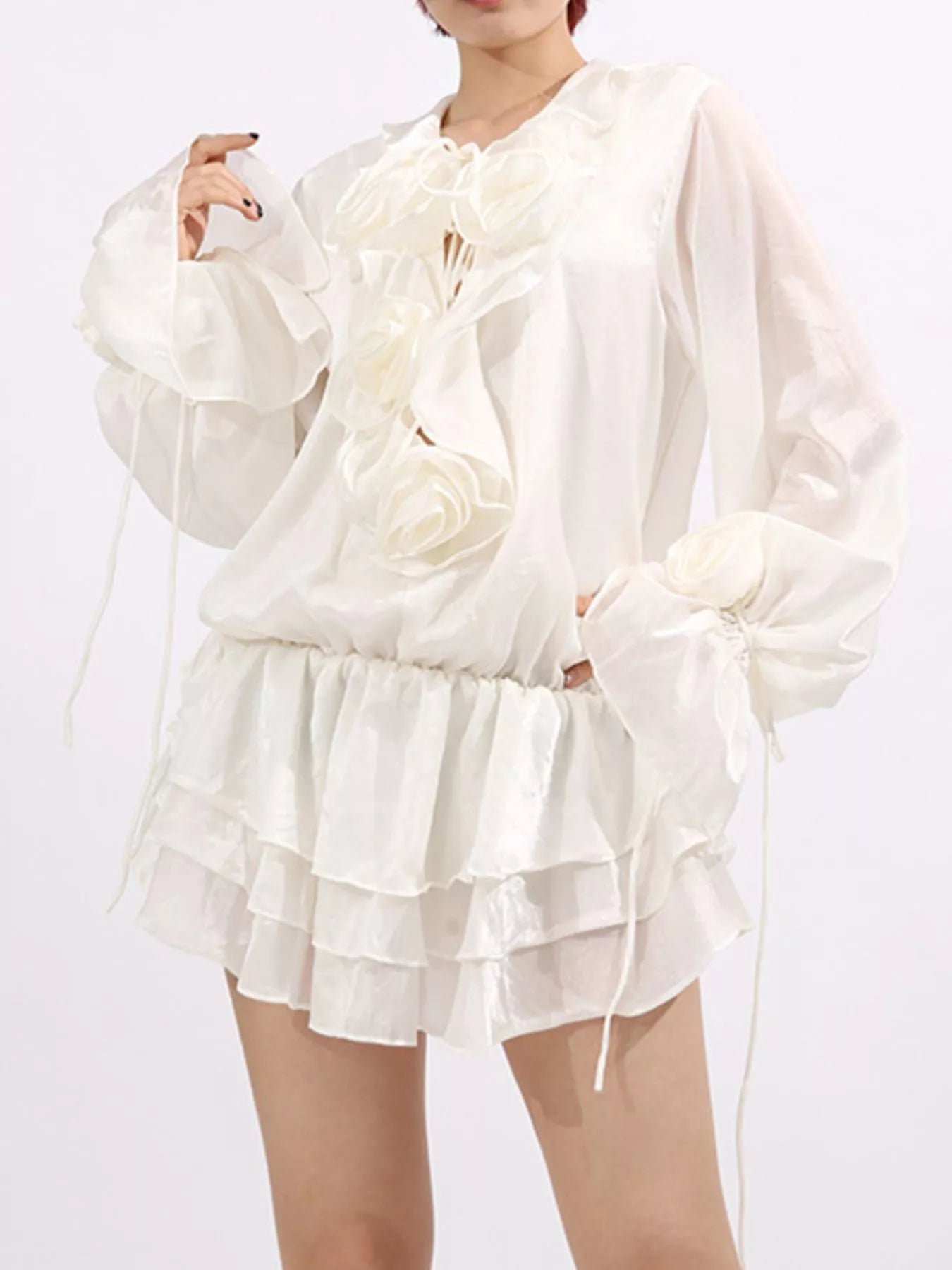Flower Ruffled Long Sleeve Dress