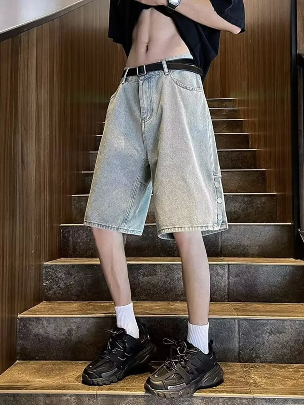 Men's Plus Size Loose Fit Wash Denim Shorts