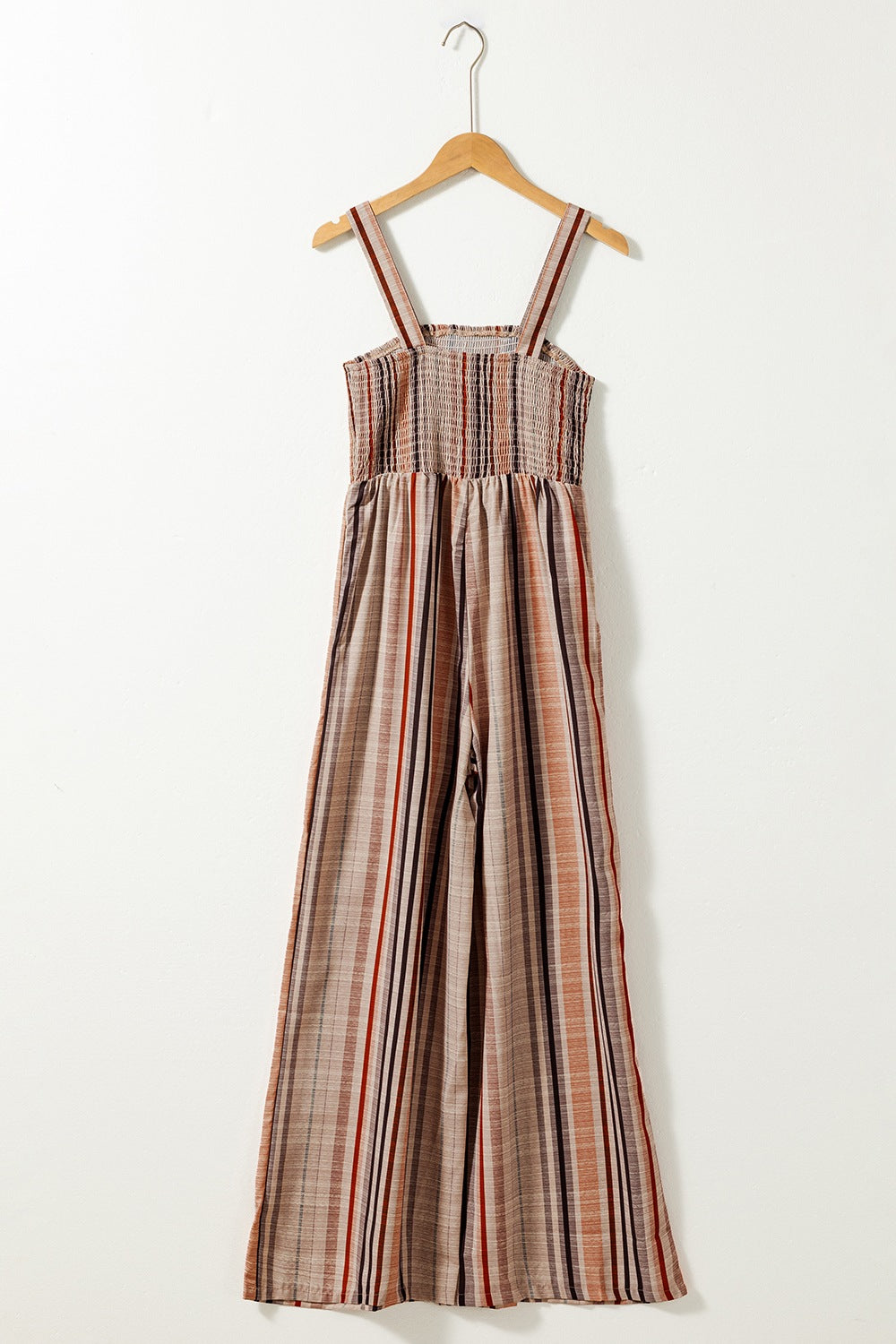 Stripe Square Neck Sleeveless Smocked Bodice Wide Leg Jumpsuit