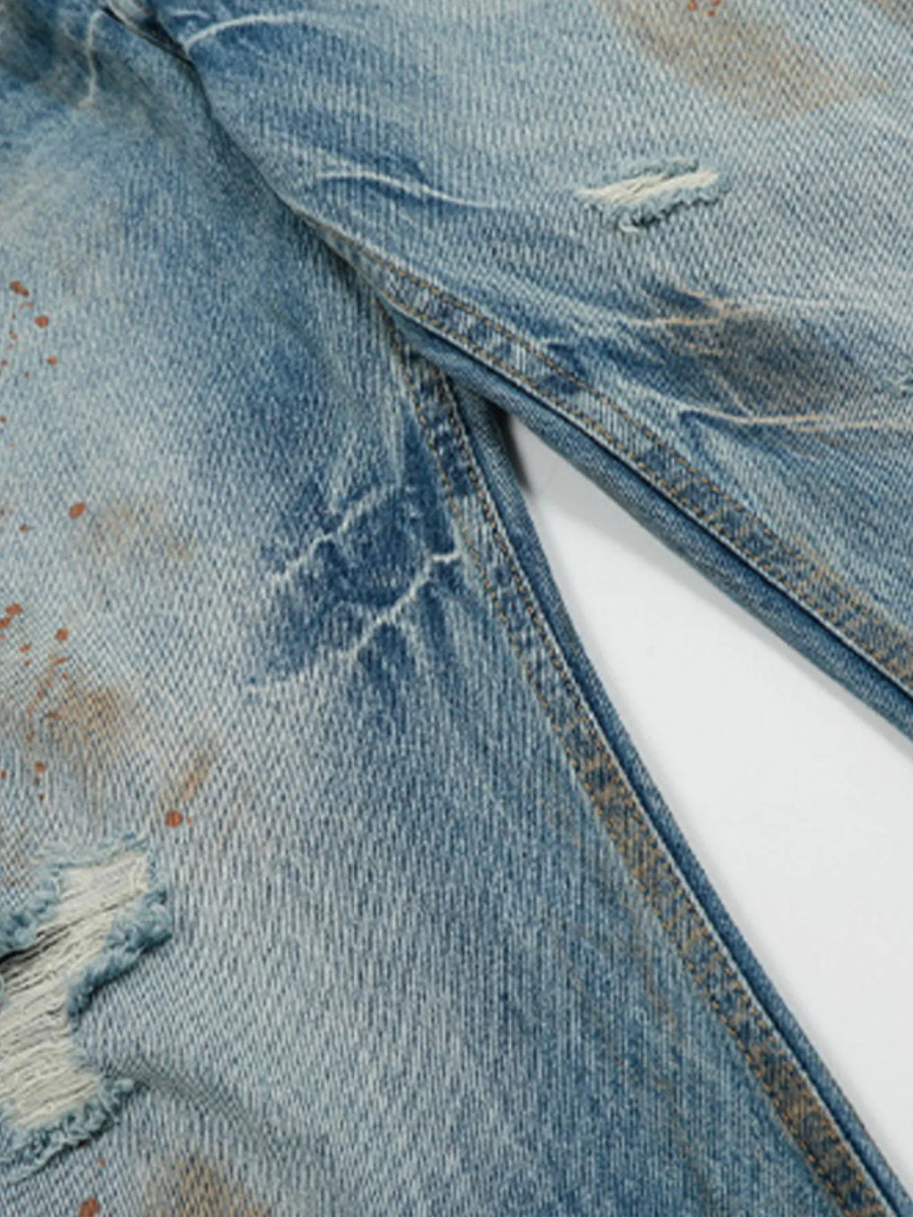 Men's Vintage Distressed Wide Leg Denim Jeans