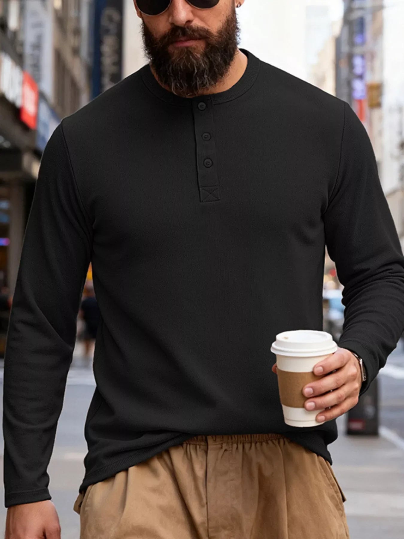 Men's Full Size Casual Henley Long Sleeve T-Shirt Plus Size