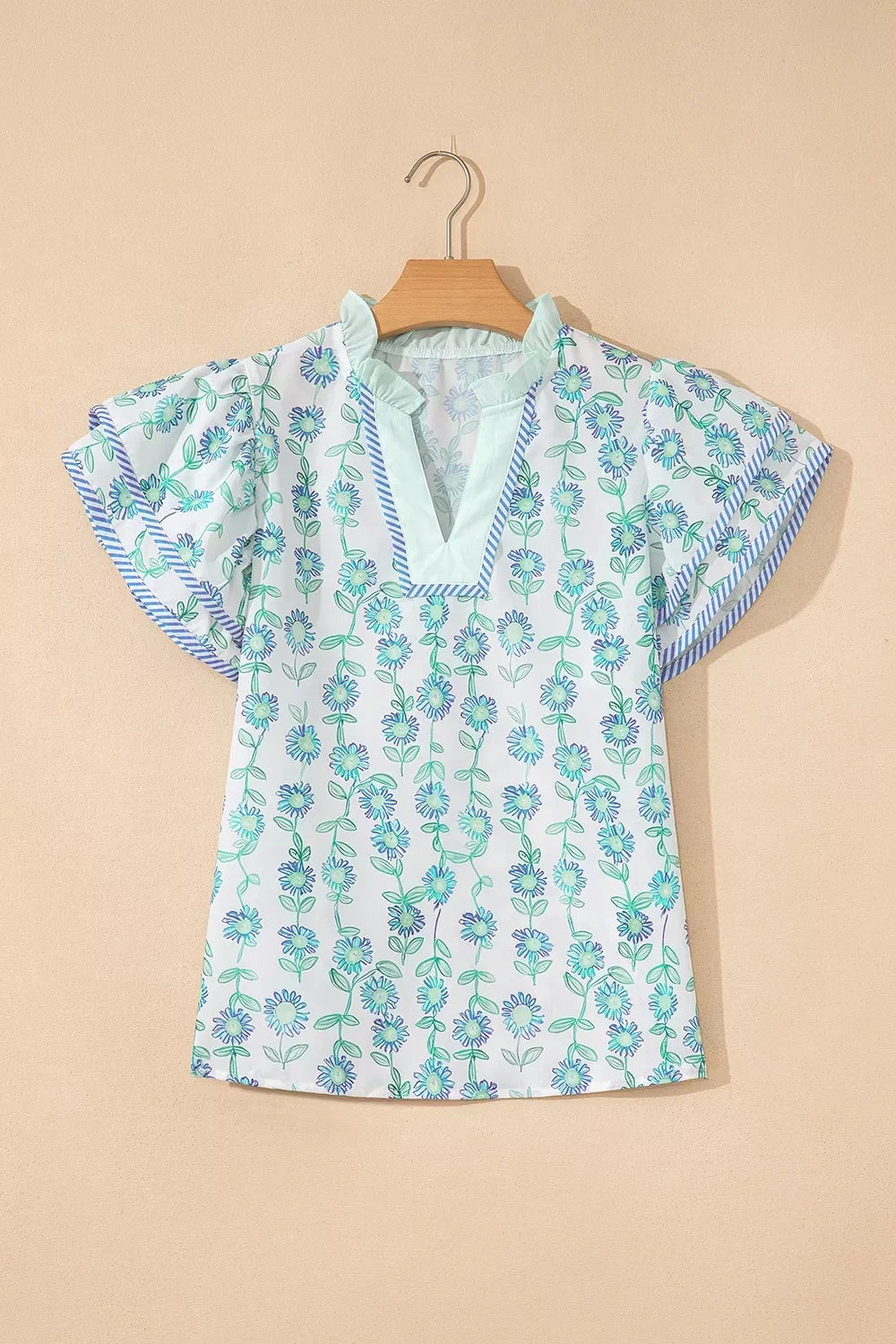 Floral Print Ruffle Sleeve Blouse
