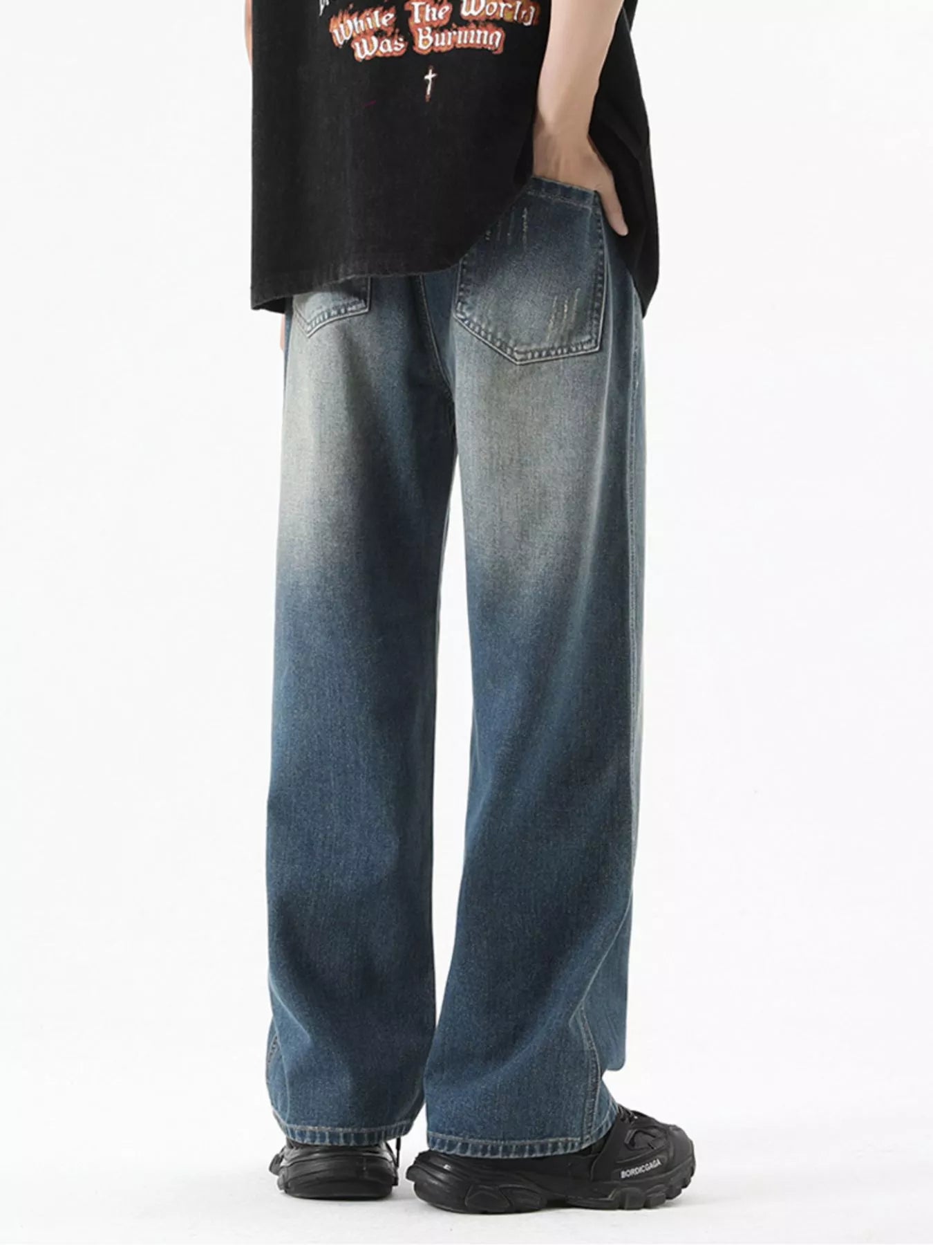 Men's Full Size Vintage Wash Wide Leg Jeans Plus Size
