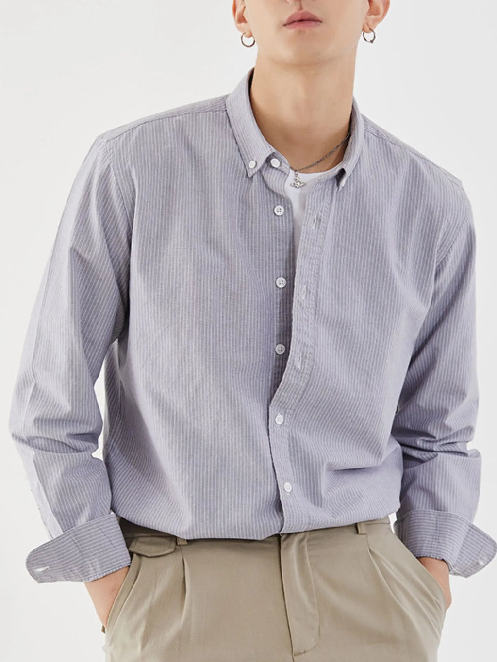 Men's Full Size Striped Button Up Long Sleeve Shirt Plus Size