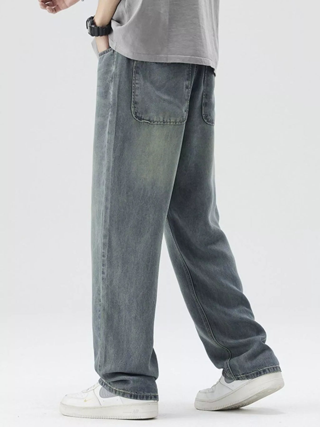 Men's Washed Wide Leg Relaxed Fit Jeans