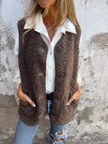 Full Size Cozy Sherpa Fleece Button-Up Vest Coat with Pockets Plus Size