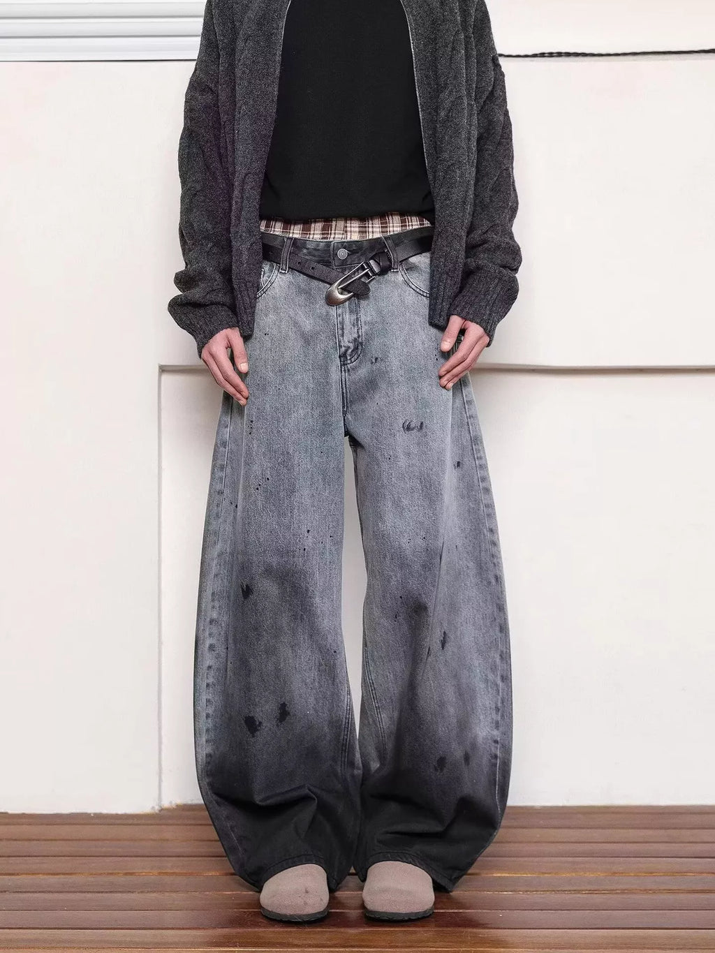 Men's Full Size Washed Wide Leg Jeans Plus Size