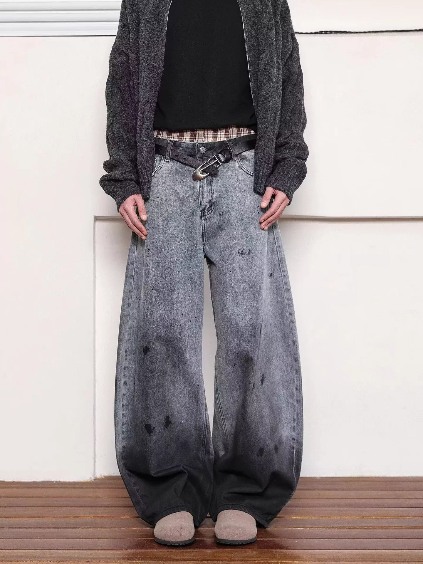 Men's Full Size Washed Wide Leg Jeans Plus Size