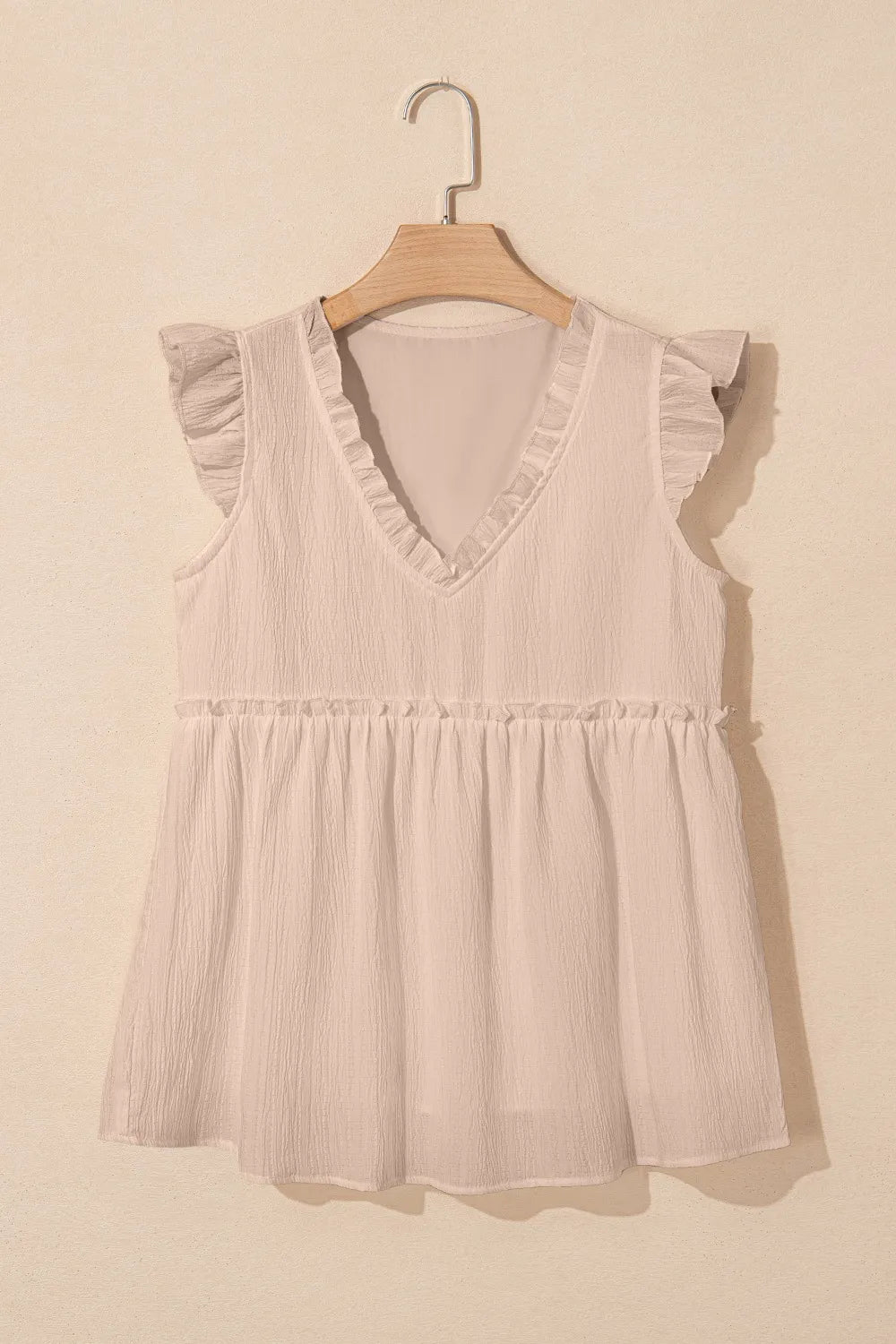 Ruffled Trim V Neck Flutter Flowy Top