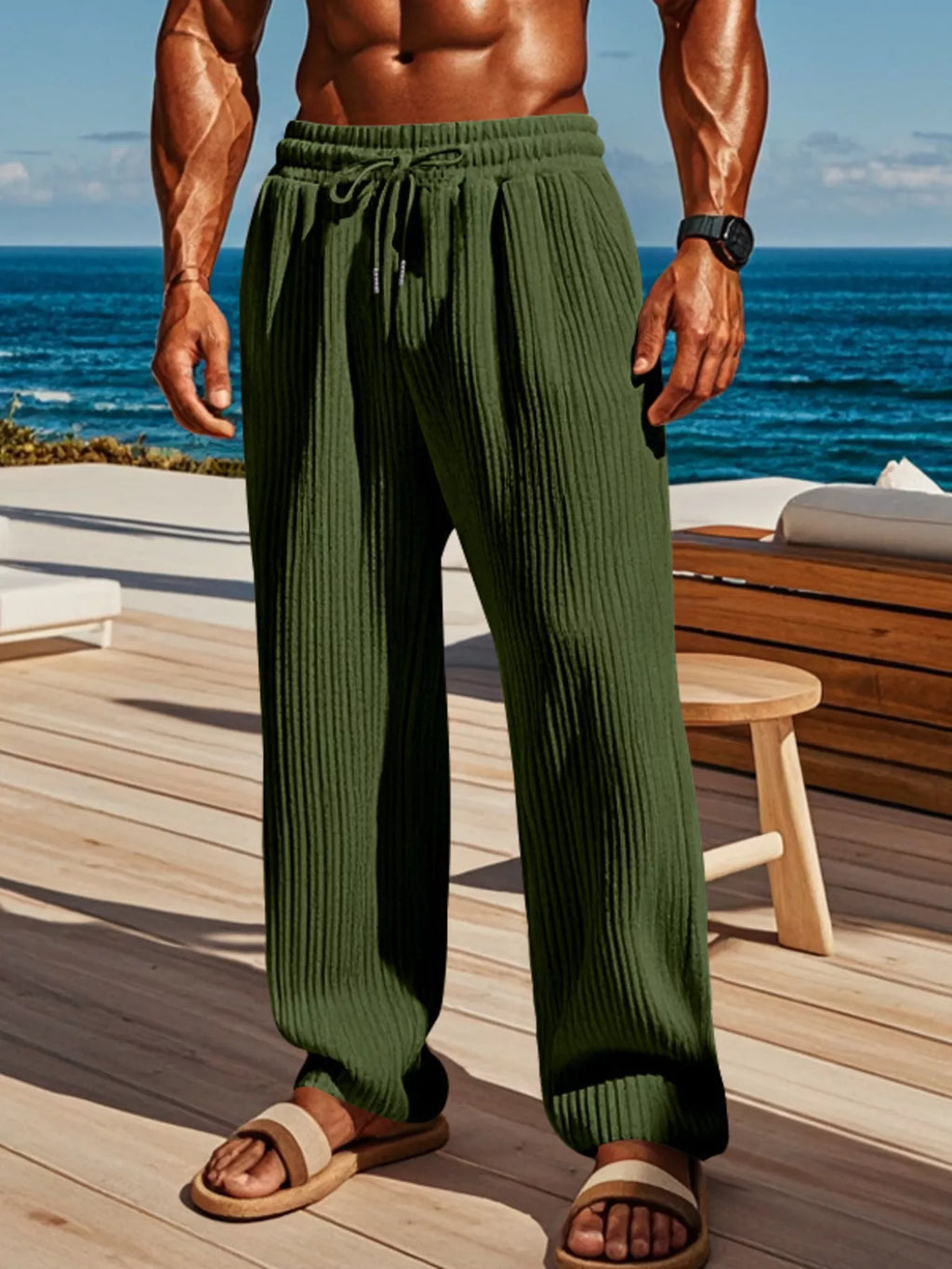 Men's Full Size Ribbed Knit Wide-Leg Pants Plus Size