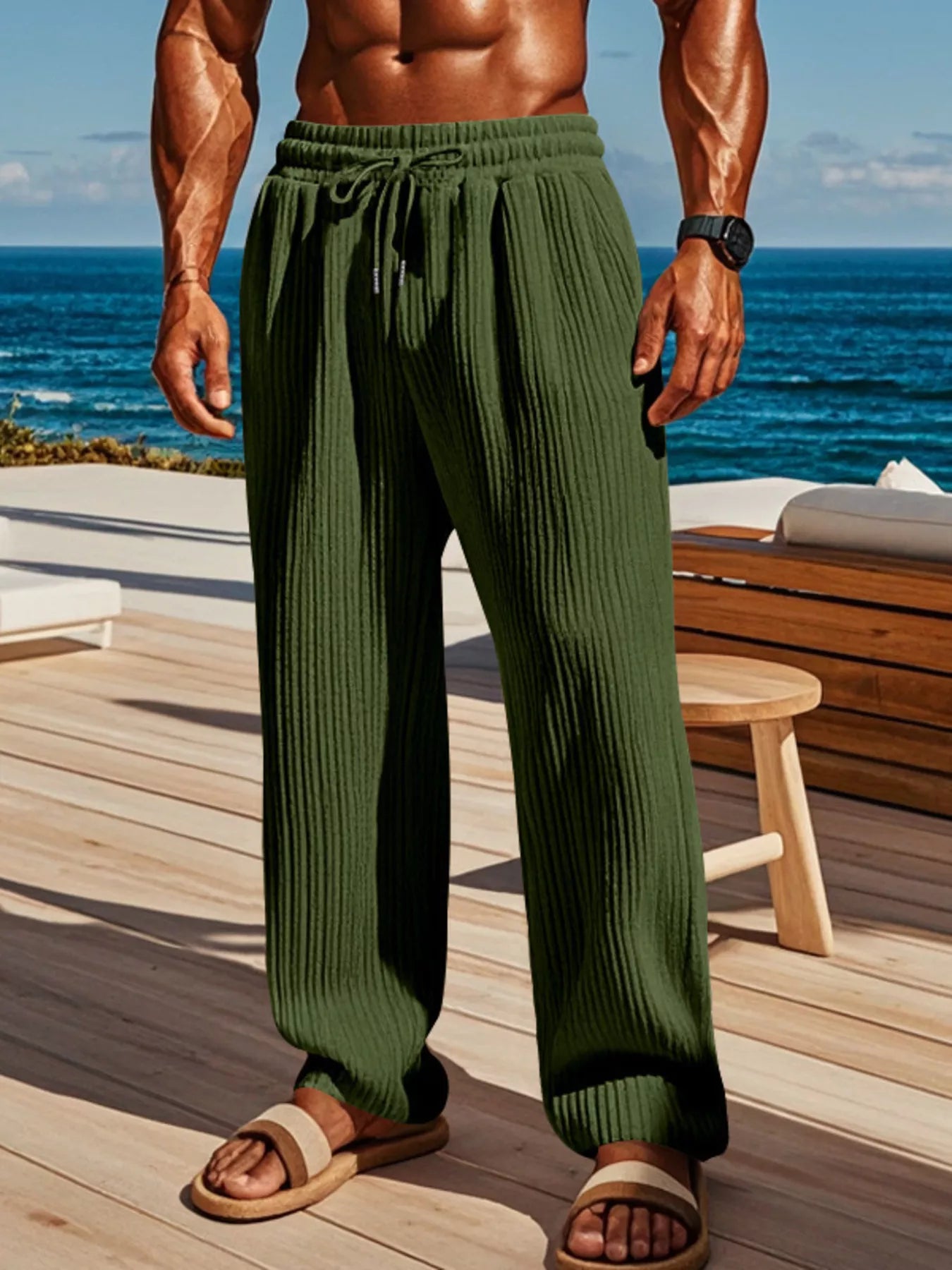 Men's Full Size Ribbed Knit Wide-Leg Pants Plus Size