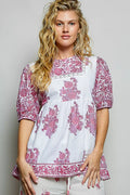 POL Vintage Hand Block Print Floral Woven Blouse