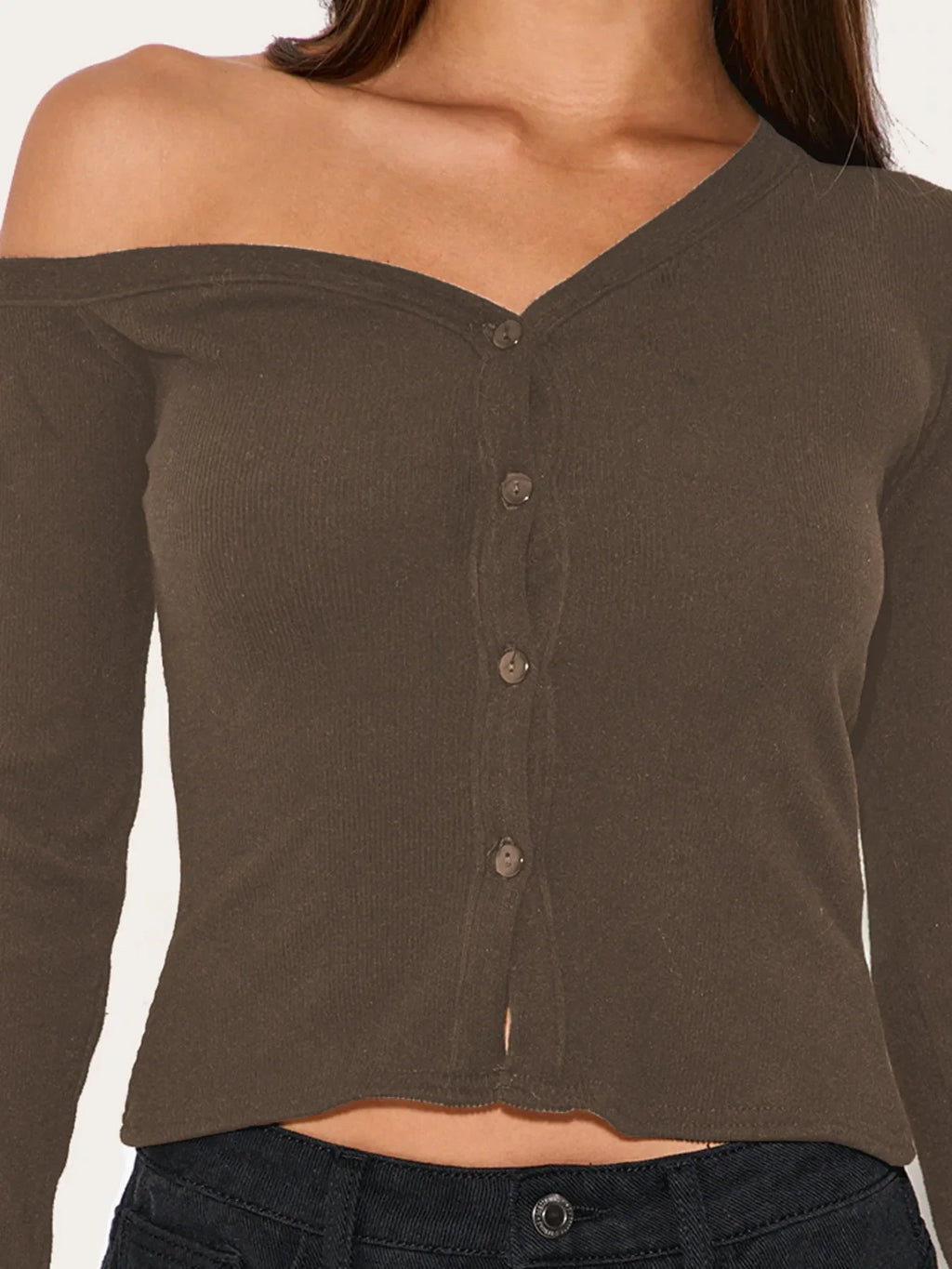 Asymmetrical Neck Button Up Cardigan