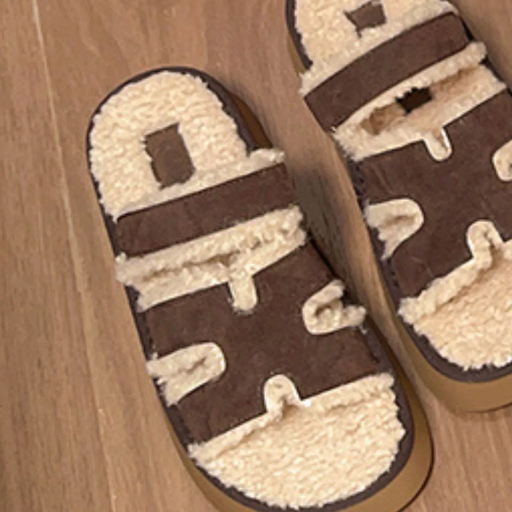 Fluffy Platform Velcro Slippers