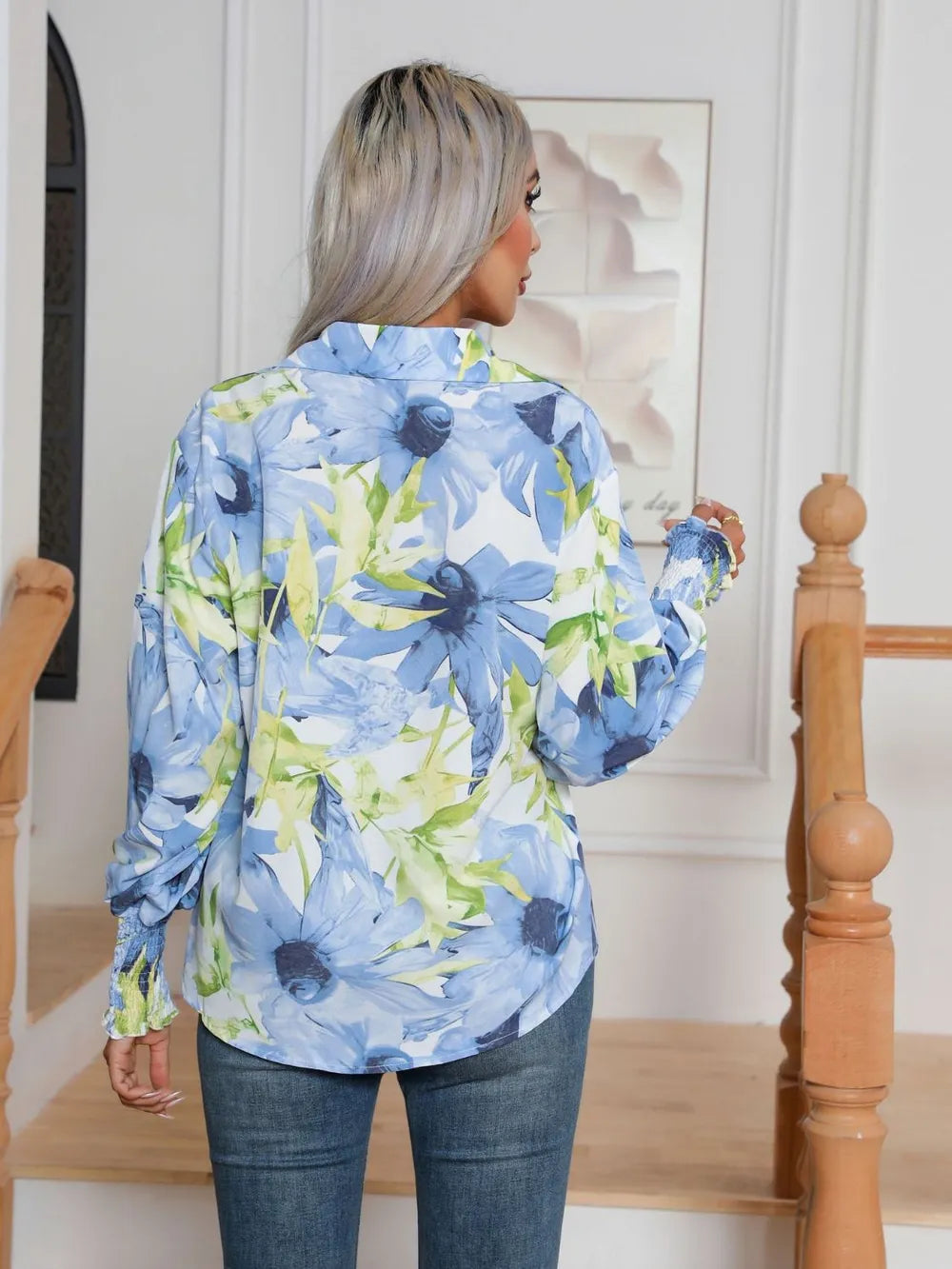 Button Down Printed Long Sleeve Shirt