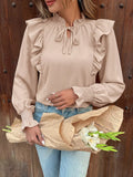 Ruffled Tie Neck Long Sleeve Blouse