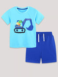 Children's Cartoon Excavator Print Tee and Shorts Set