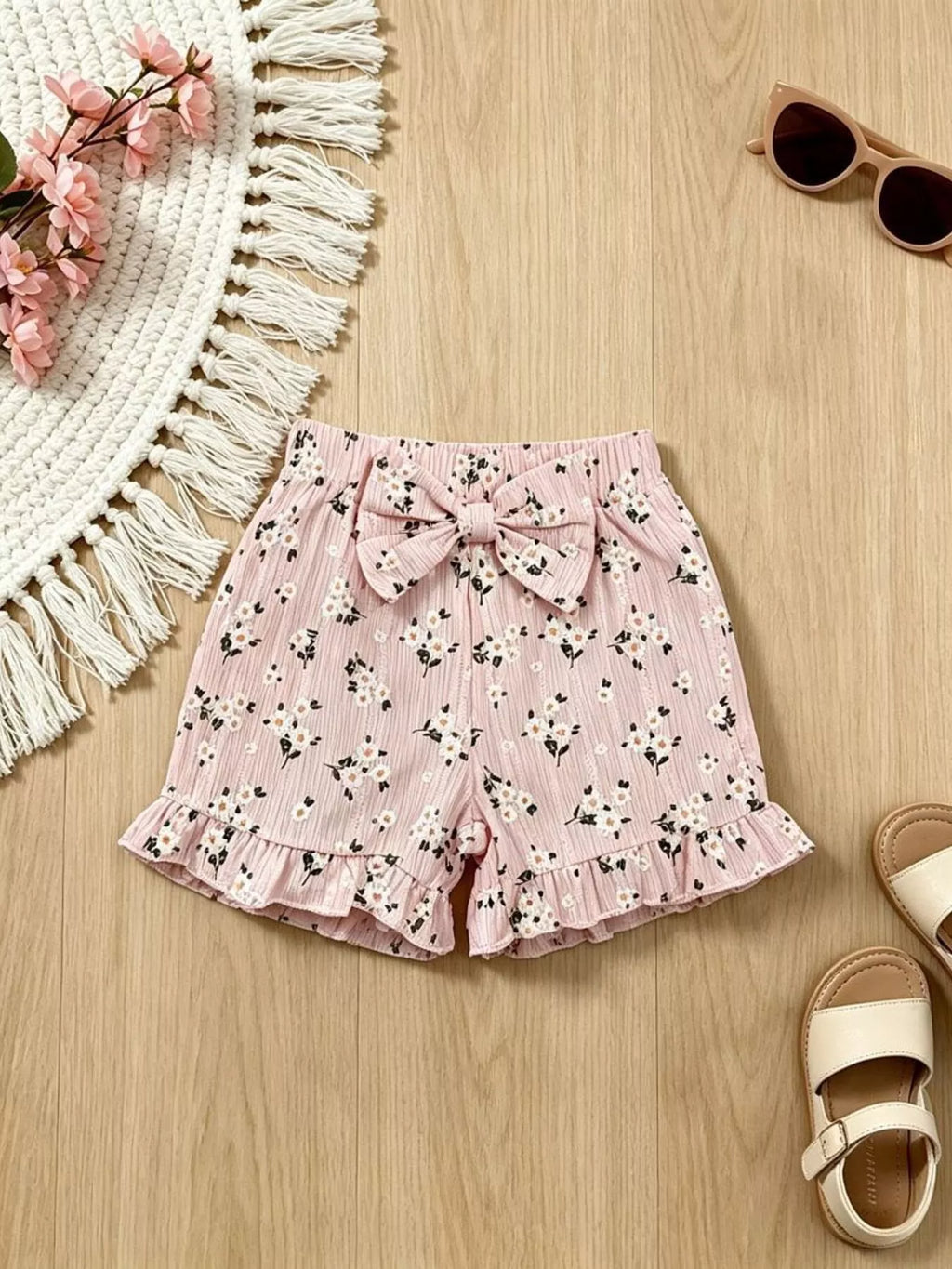 Children's Floral Print Bow Top and Shorts Set