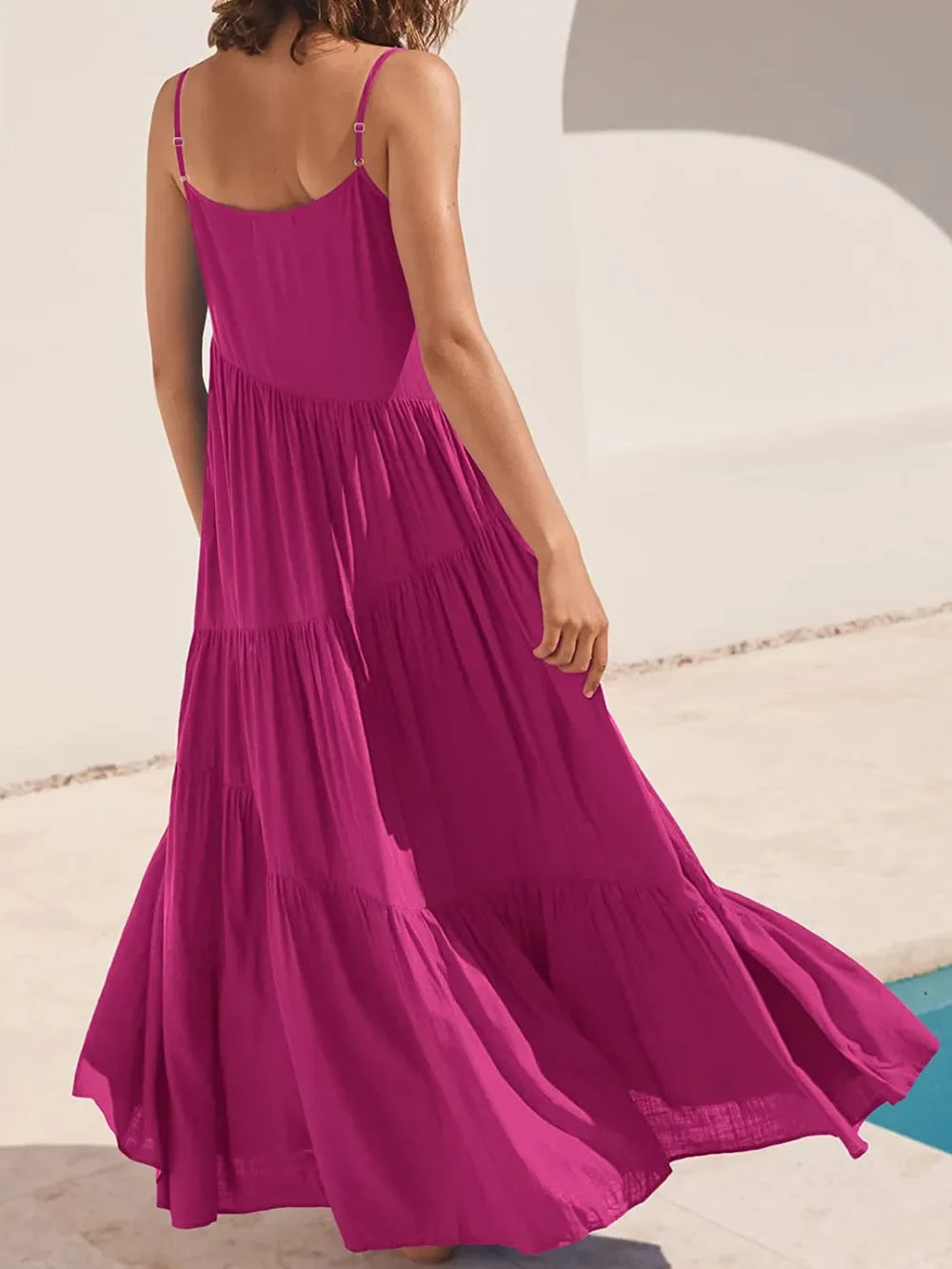 Full Size Ruched Tiered Spaghetti Strap Dress