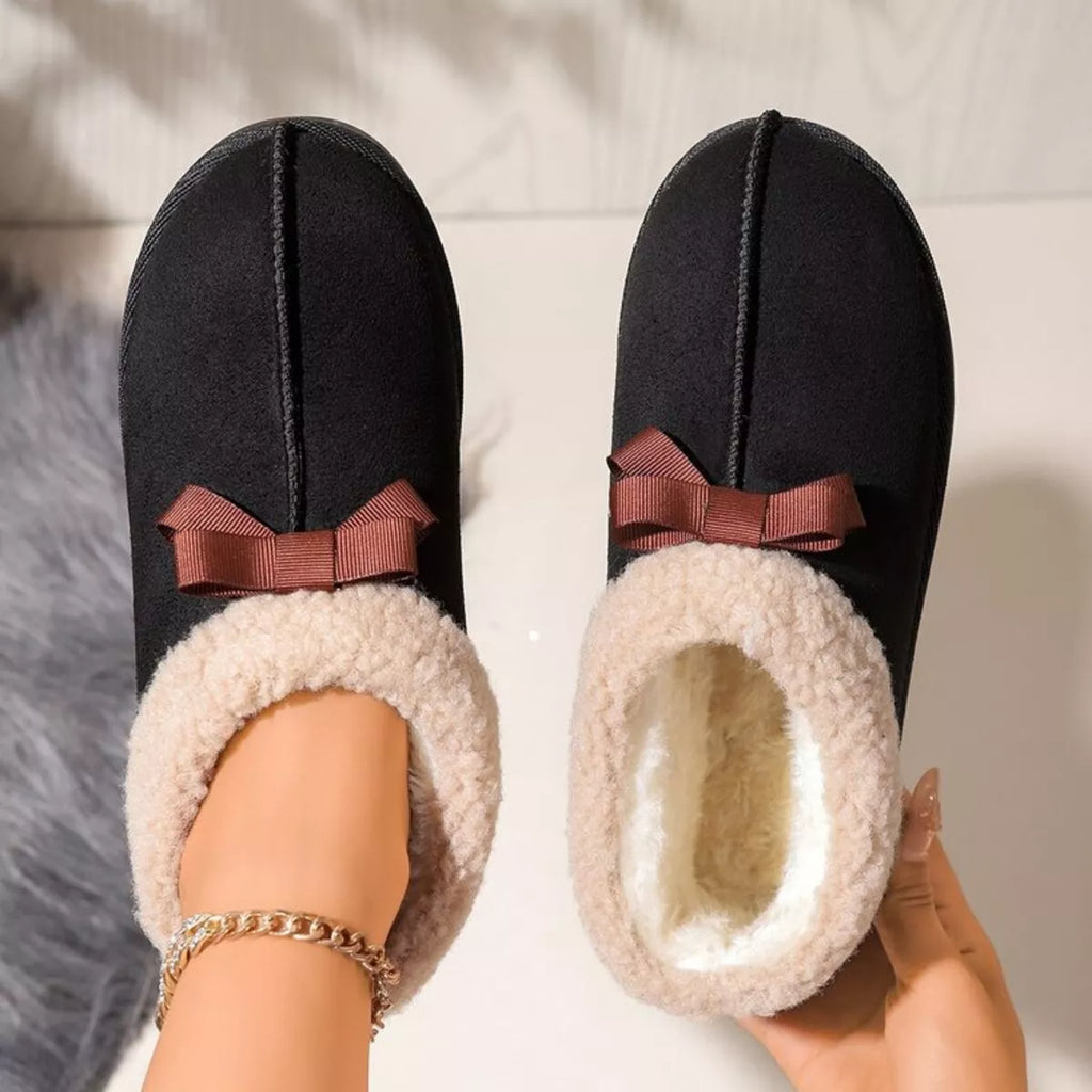 Cozy Bowknot Plush Lined Slip-Ons