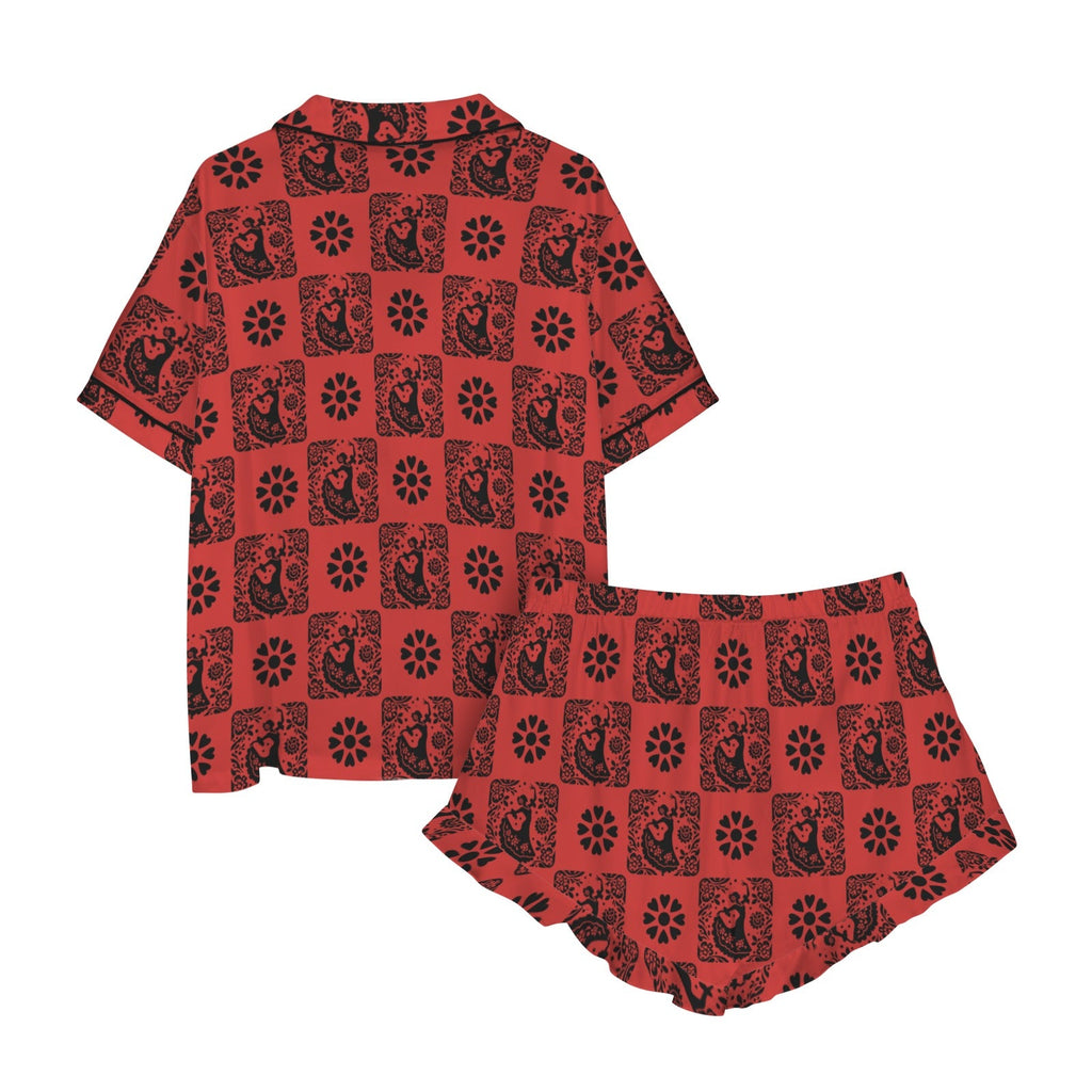 Baha Ranch Colores de Mexico Red Flamenco Mexican Tile Talavera Floral Satin Pajamas