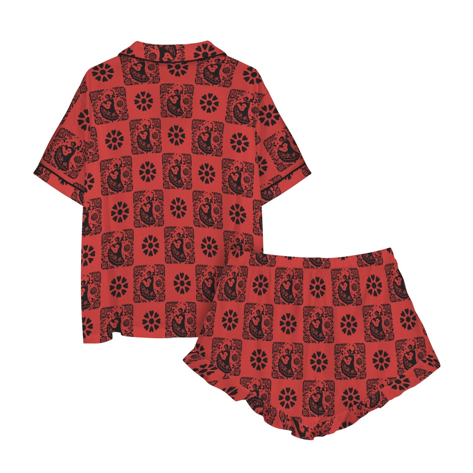 Baha Ranch Colores de Mexico Red Flamenco Mexican Tile Talavera Floral Satin Pajamas