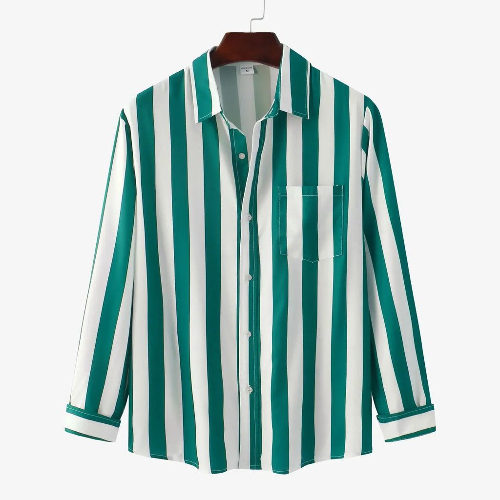 Men's Striped Button-Down Long Sleeve Shirt