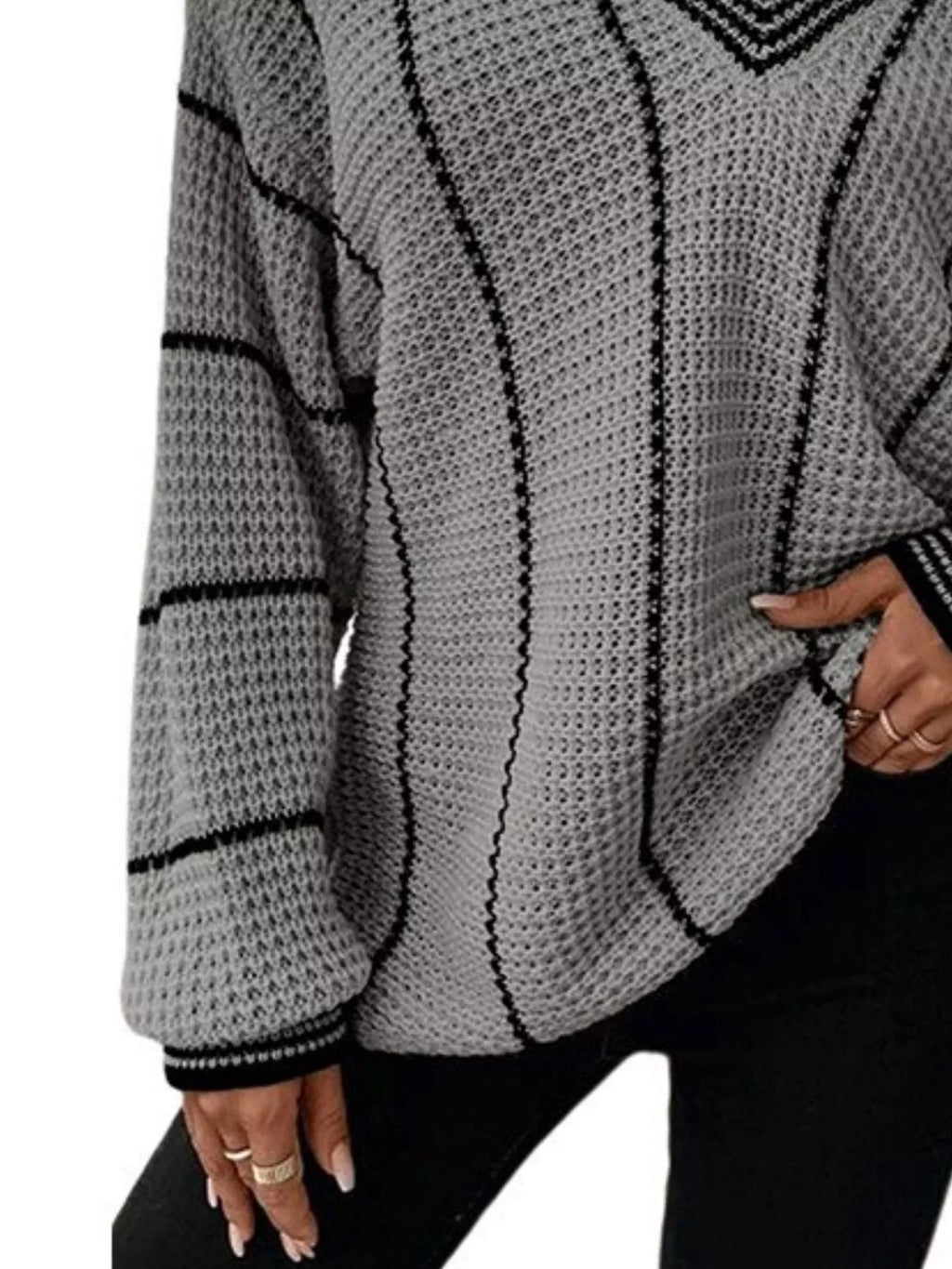 Full Size V-Neck Textured Knit Sweater Plus Size