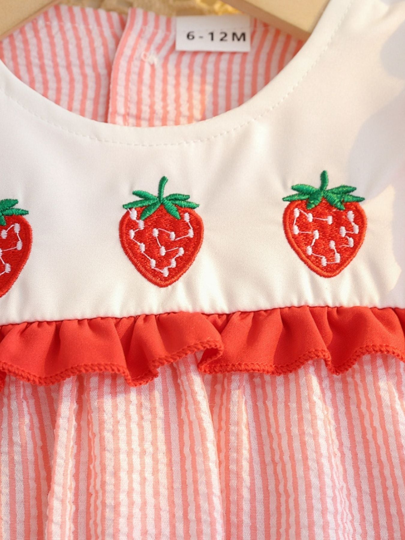 Children's Fruit Embroidered Striped Short Sleeve Dress