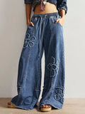 Floral Appliques Wide Leg Jeans
