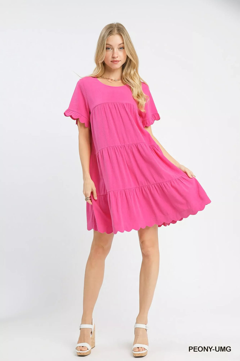 Umgee Linen Tiered Babydoll Dress with Ruffle Sleeves
