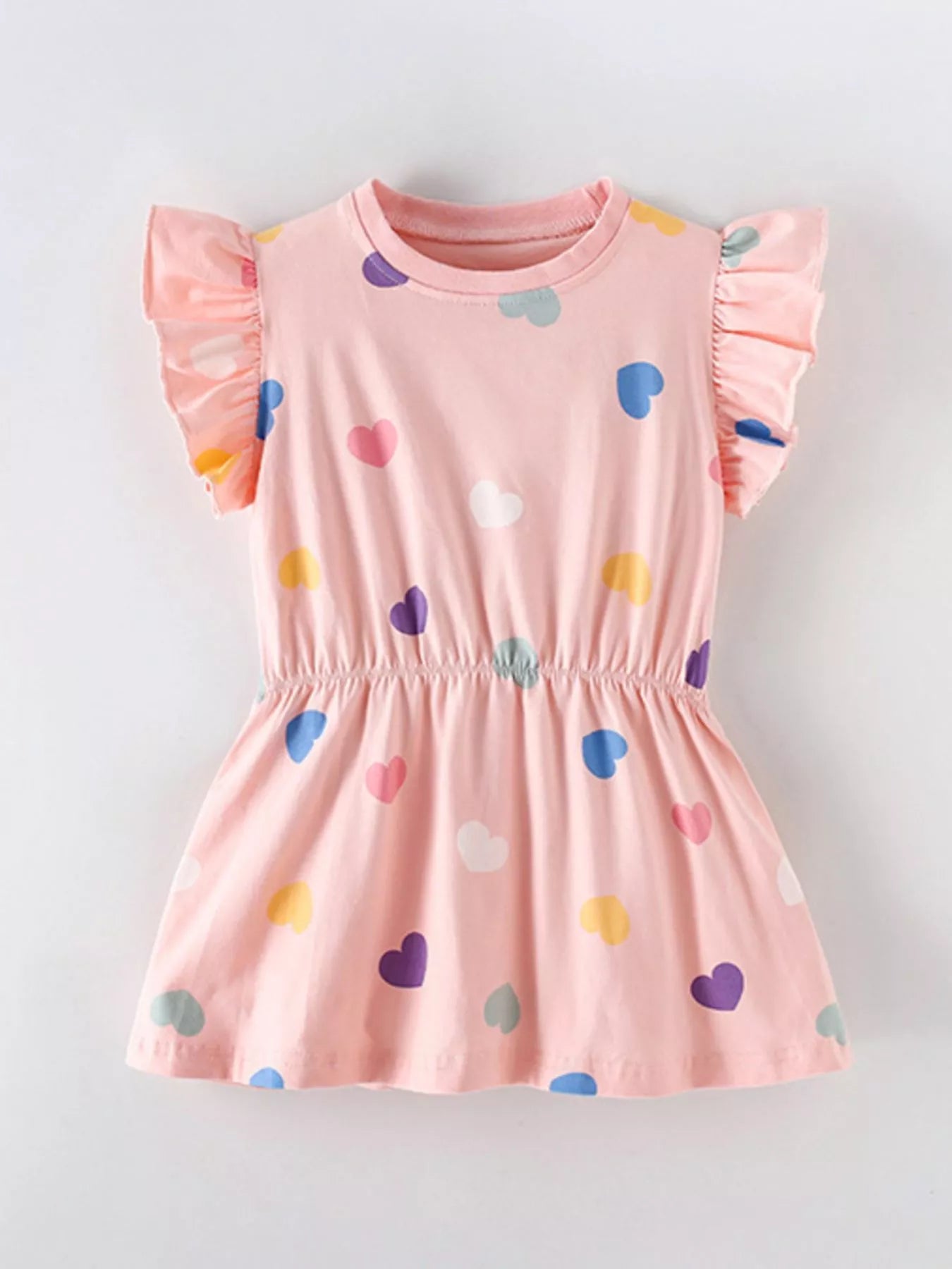 Children's Ruffled Sleeve Heart Print Casual Dress