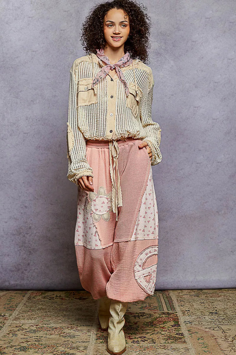 POL Texture Woven Button Down Hooded Shirt with Drawstring Hem