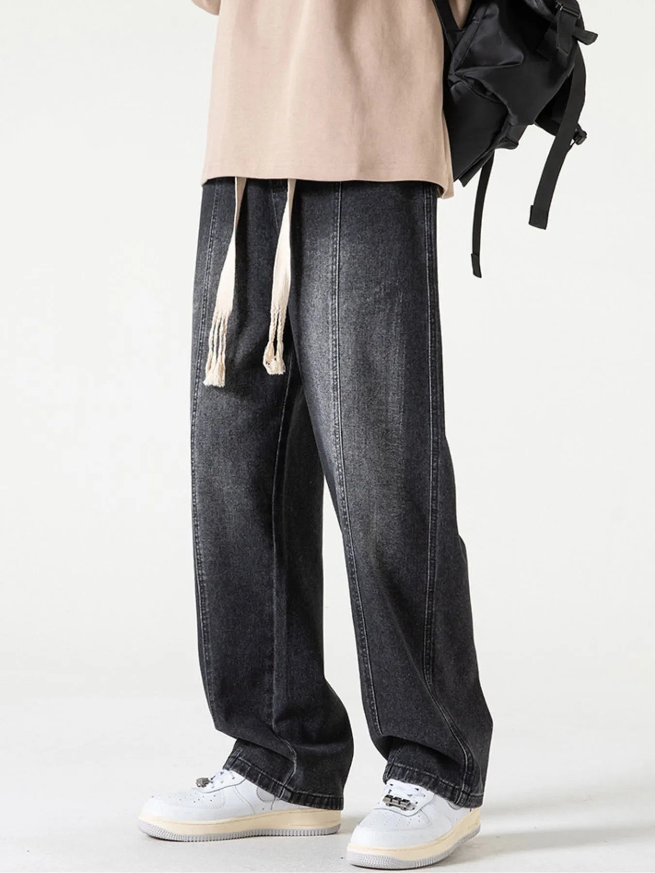 Men's Full Size Drawstring Wide Leg Jeans Plus Size