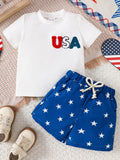 Children's Patriotic USA Tee & Star Print Shorts Set