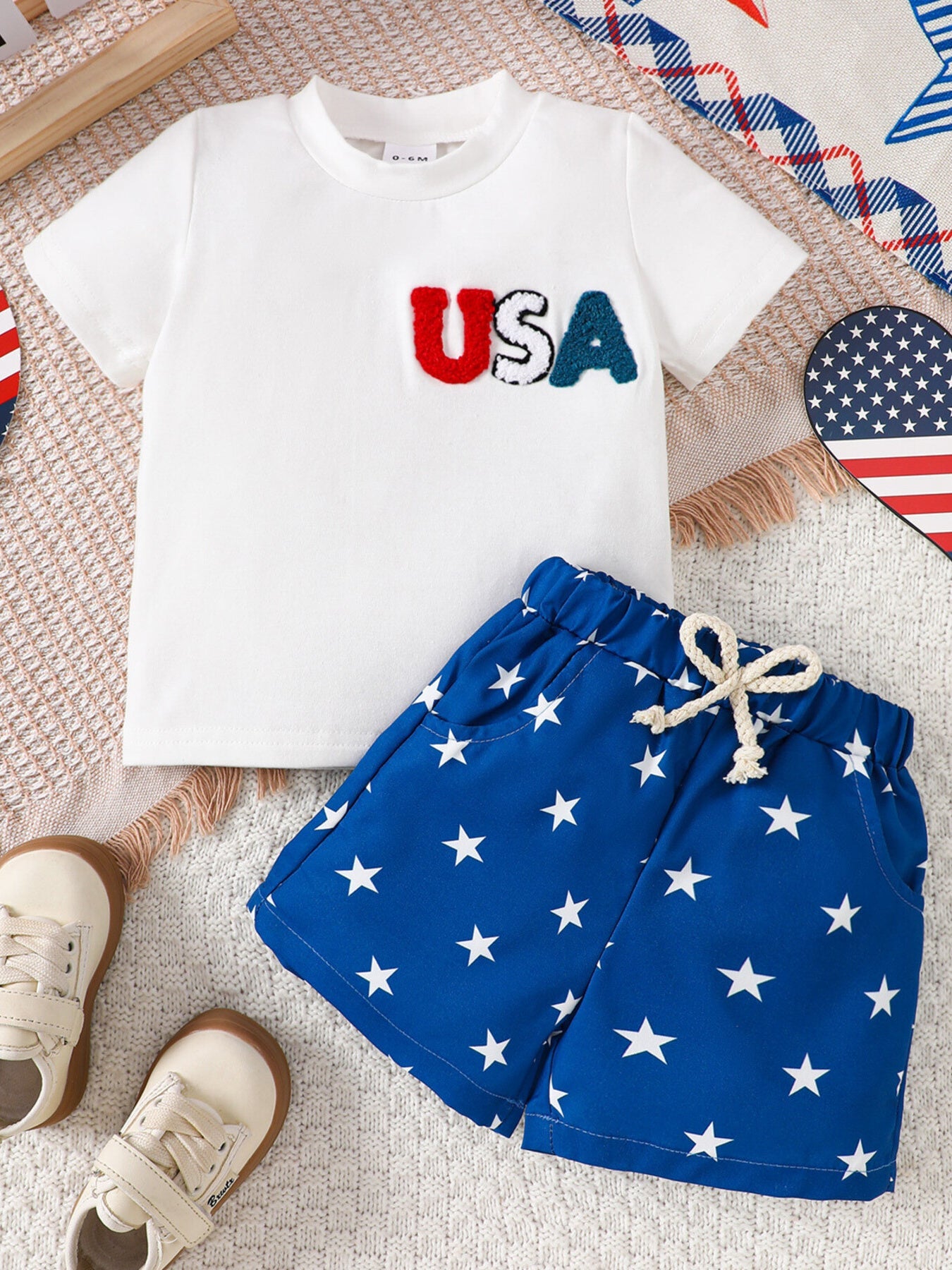 Children's Patriotic USA Tee & Star Print Shorts Set